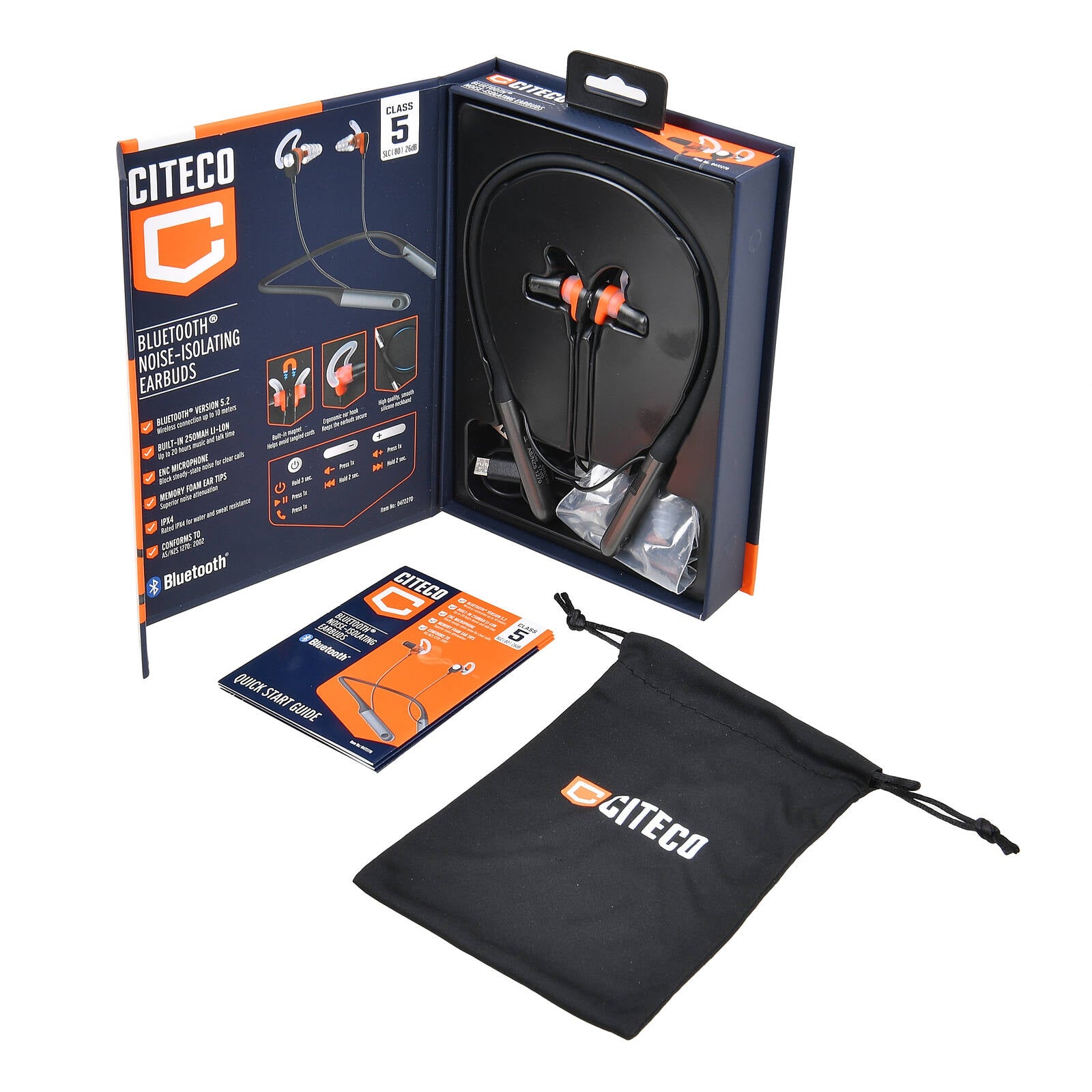 Citeco Bluetooth Noise-Isolating Earbuds, 26dB ENC Mic, IPX4 Sweat Resistant CTC-488135