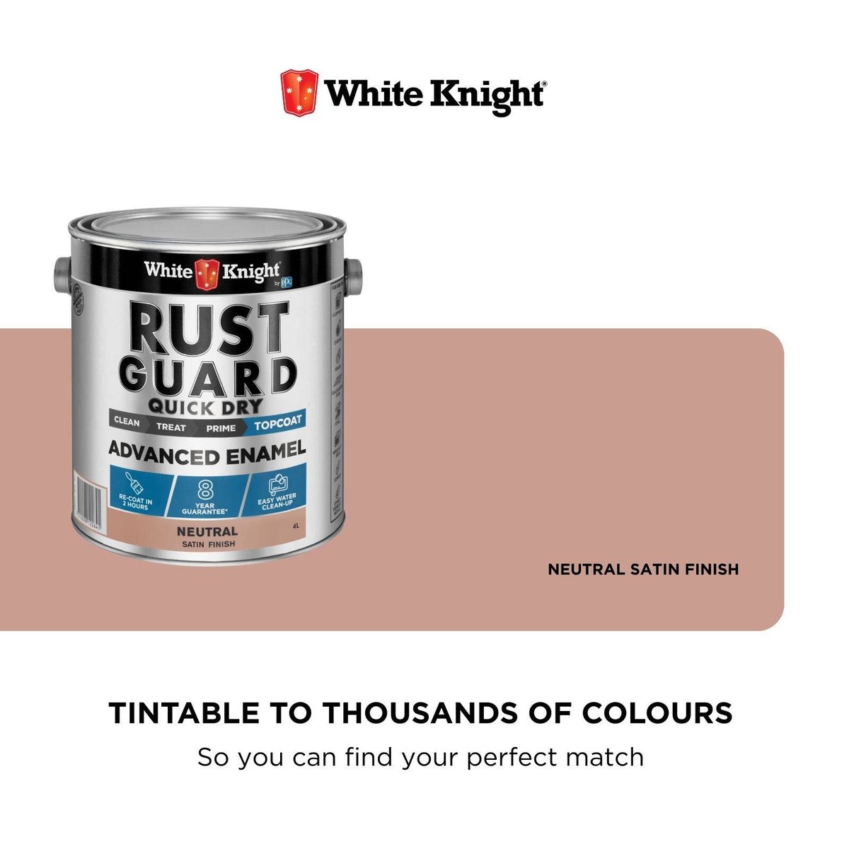 White Knight Rust Guard 4L Neutral Satin Quick Dry Advanced Enamel Paint