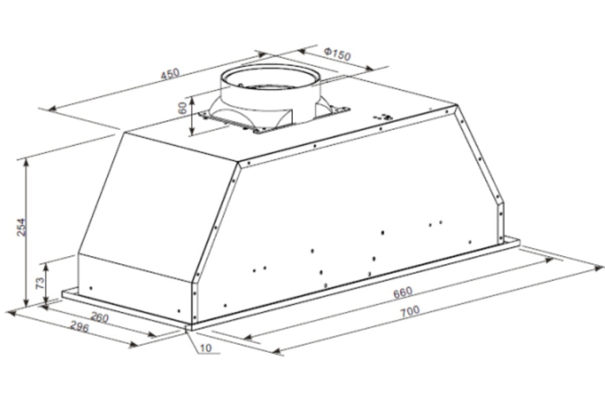 Omega 70cm Undermount Rangehood - Stainless Steel - 1000m³/h - Dual 3W LED - Two Mesh Filters - ORU70XL