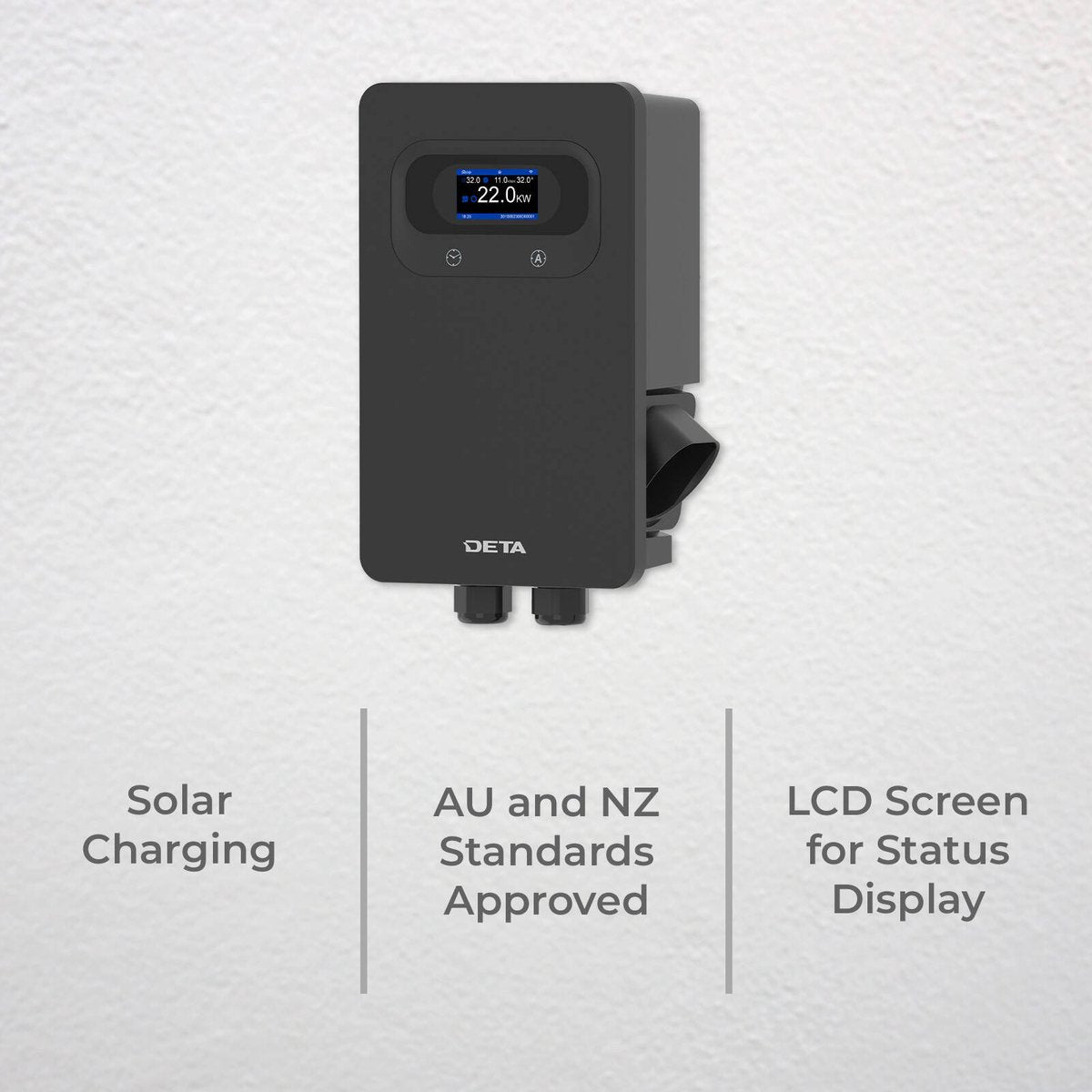 Deta 7kW 22kW Dual Phase Wall Mount EV Charger 5m Cable - Black - SuperSaverAU - view 3