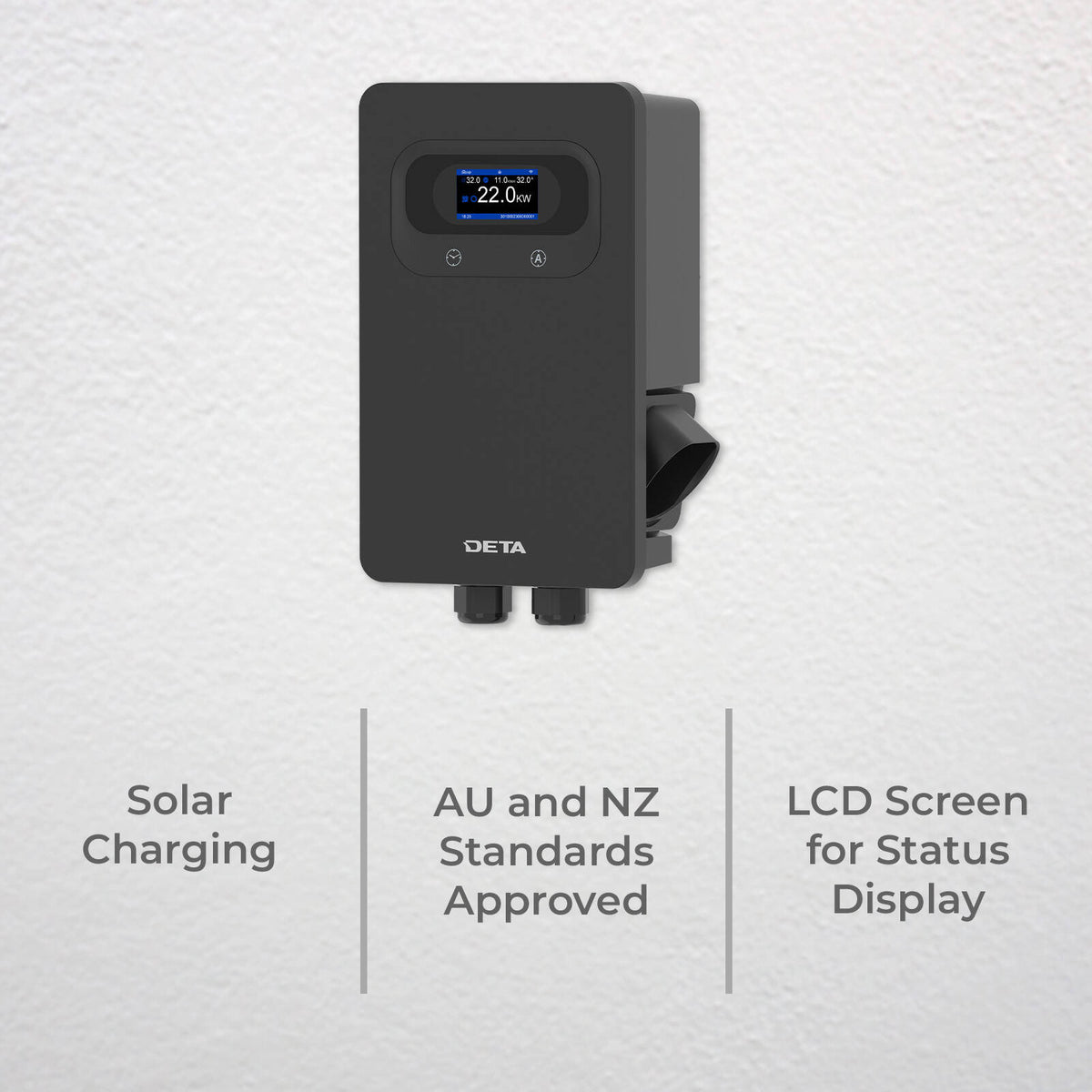 DETA 7/22kW Wall Mount Grid Smart EV Charger with 5m Cable EV200D-HA - Black
