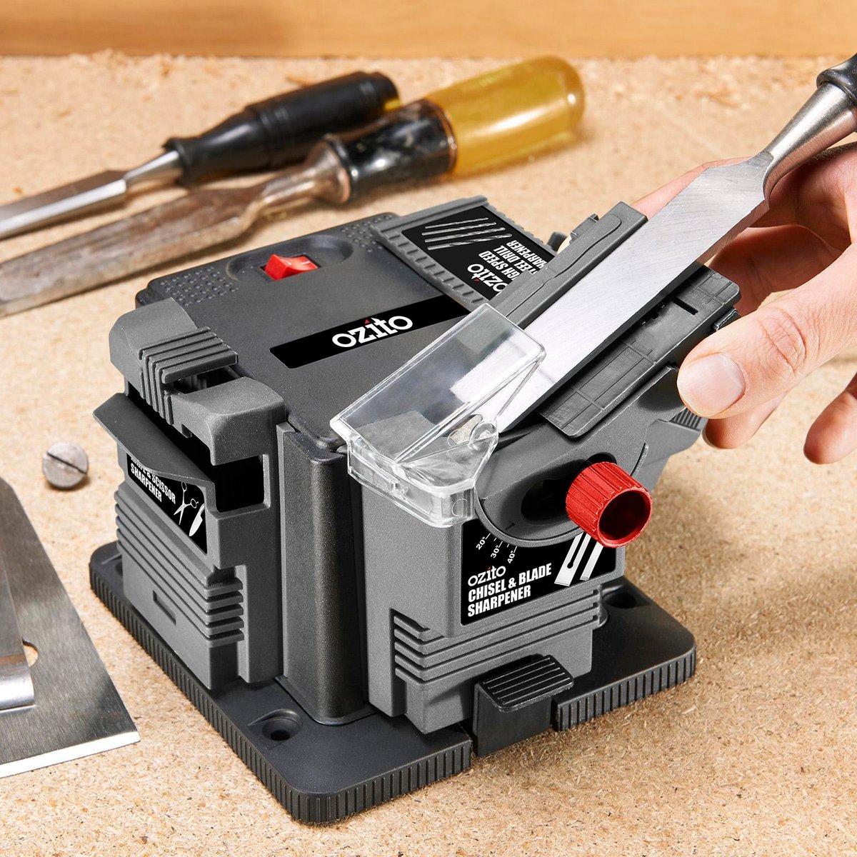 Ozito 65W Multi Function Sharpener MFS-4000, Diamond Wheel, Adjustable Angle, 3 Modules