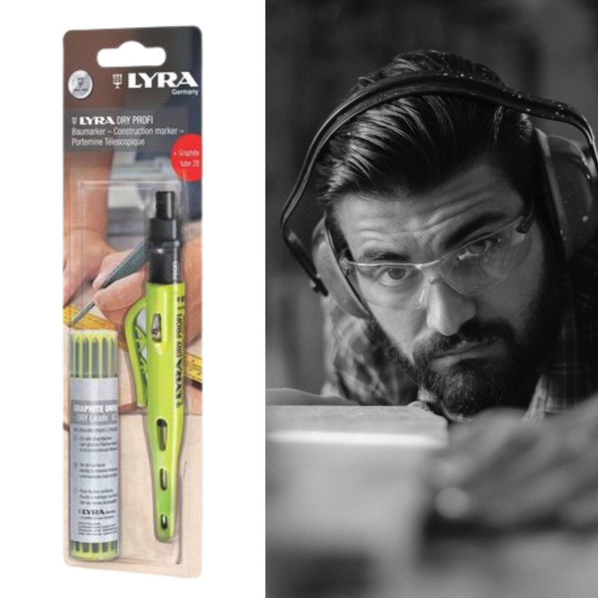 Lyra Carpenters Pencil with 12 Piece 2B Lead Refill Pack