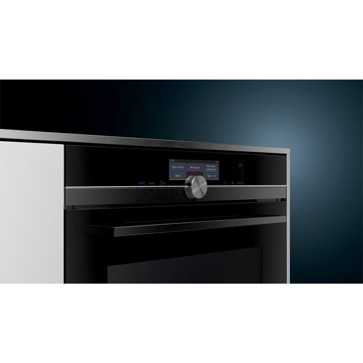 Siemens iQ700 60cm Built-In Combi-Steam Oven - 71L Net, TFT Display, ecoClean Plus, Black Steel - HS858GXB6B