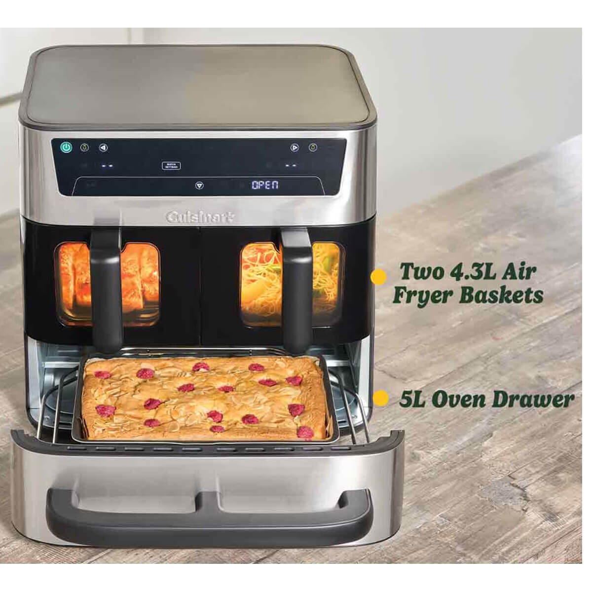 Cuisinart Tri Zone Air Fryer 13.6L - Stainless Steel - 3 Cooking Zones, Oven Drawer - AFT-13XSSXA