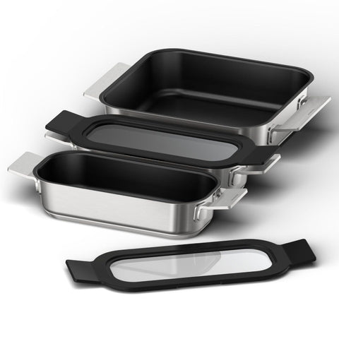 Bosch Pro Induction Flex Pan Set - Medium and Two Small Pans with Glass Lids, Stackable - HEZ9FF030