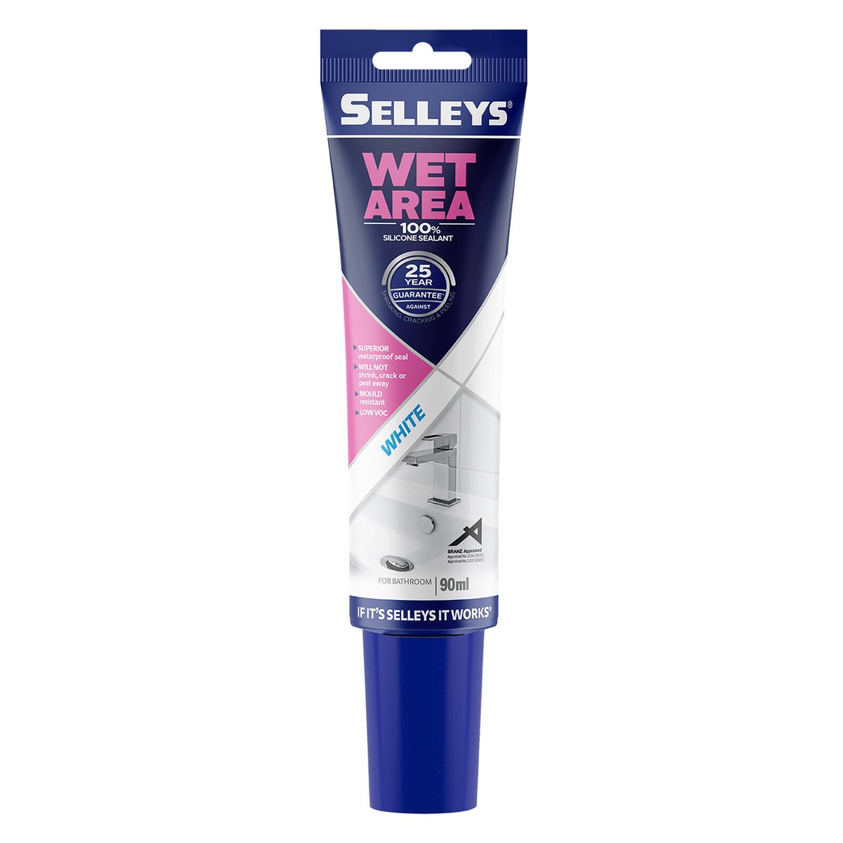 Selleys 90ml White Wet Area Silicone Sealant Indoor