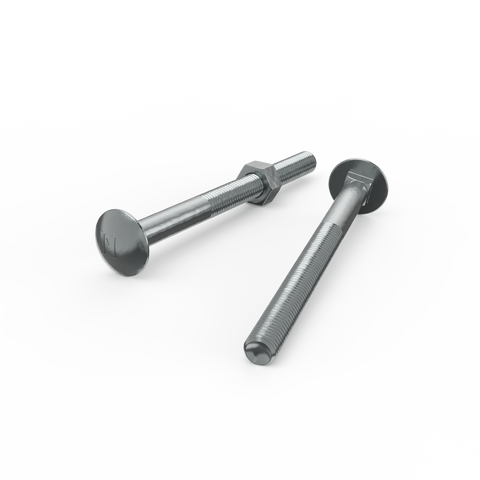 Zenith M10 x 125mm Zinc Plated Cup Head Bolt & Nut, 4.6 Grade Steel - Single
