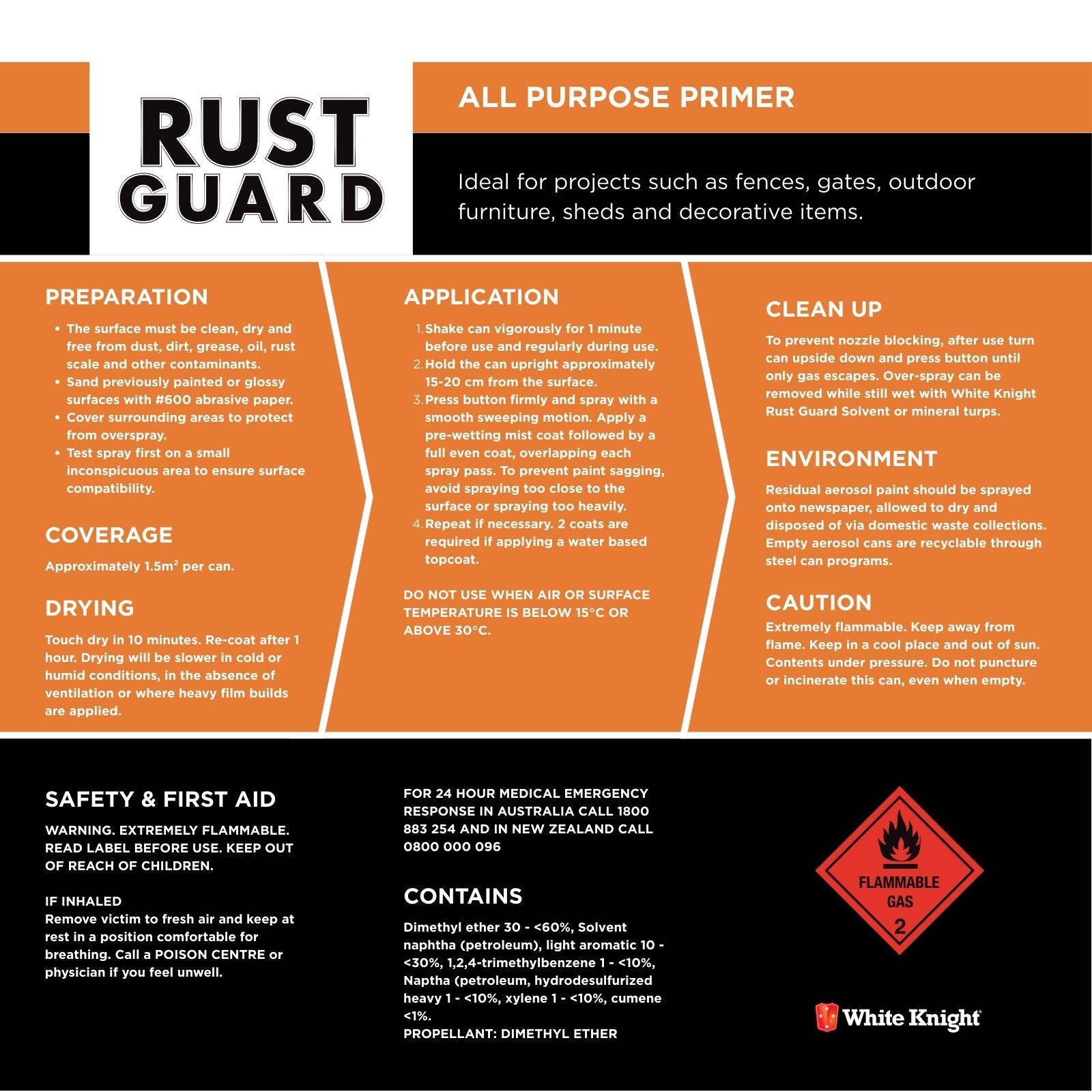 White Knight Rust Guard 300g Red Oxide All Purpose Quick Dry Primer Spray Paint