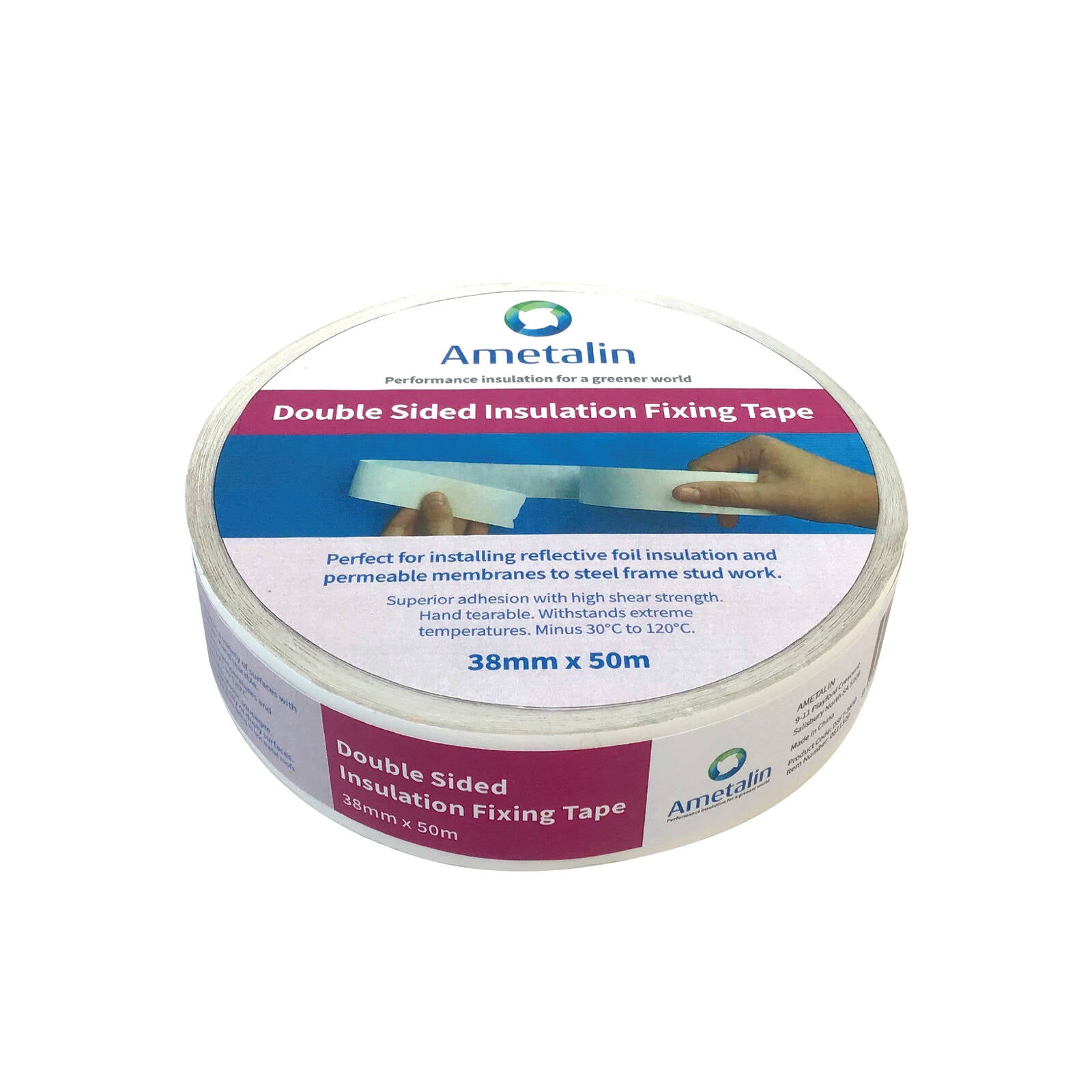 Ametalin 38mm x 50m White Double Sided Insulation Fixing Tape