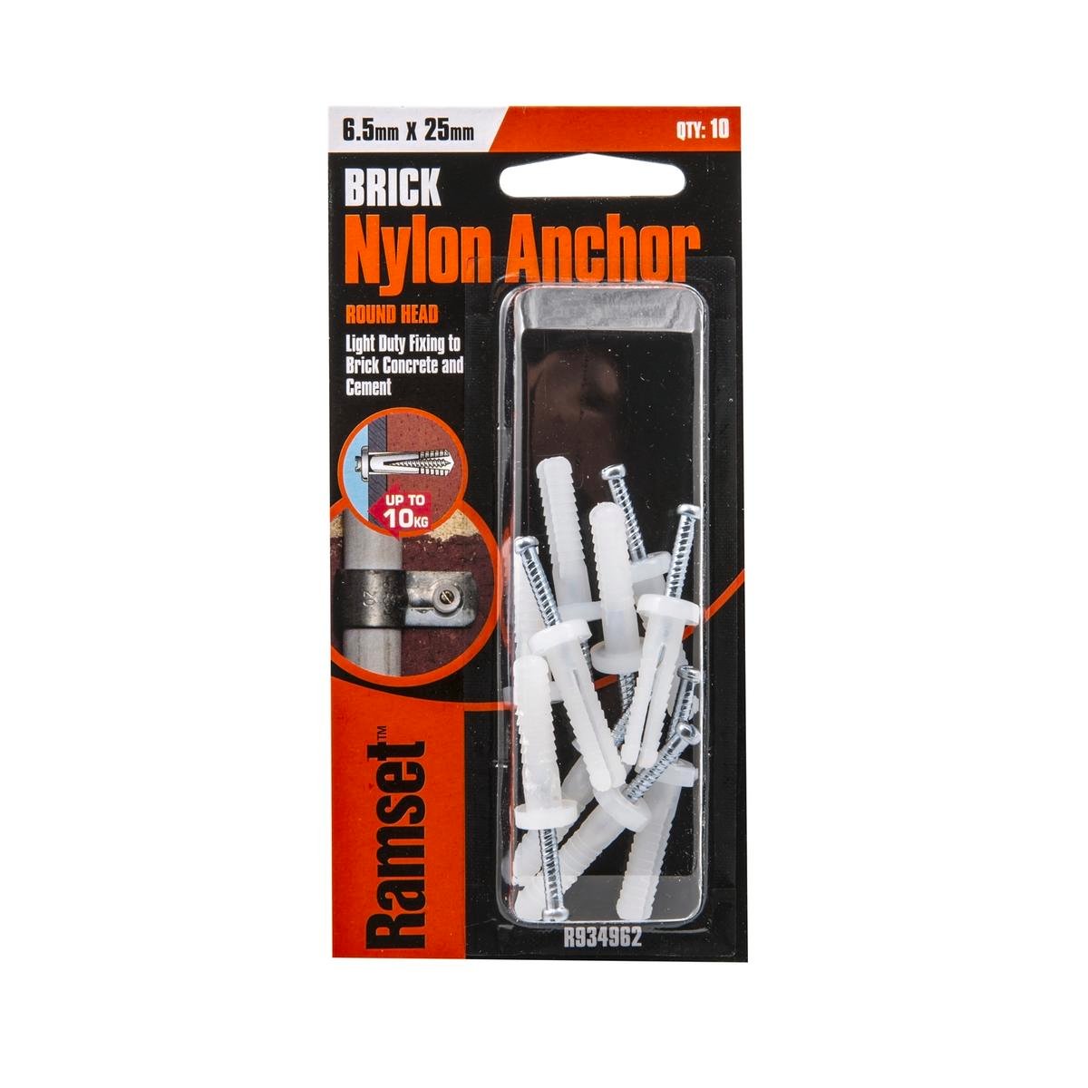 Ramset Nylon Anchor 6.5mm x 25mm 10 Pack Light Duty Insulation - SuperSaverAU - view 1