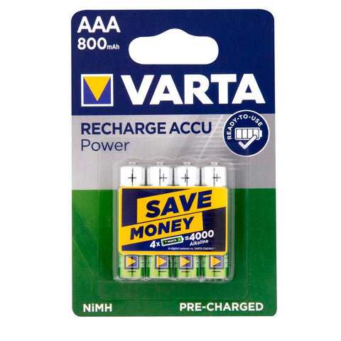 Varta AAA Rechargeable Batteries 4 Pack 800mAh Ni-MH Ready To Use - SuperSaverAU - view 1