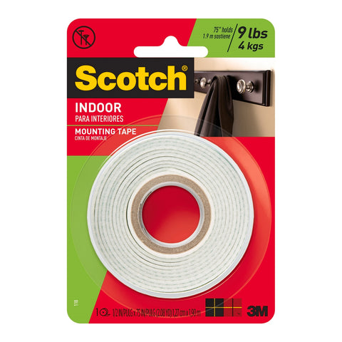 Scotch-Mount Indoor Double-Sided Mounting Tape 13mm x 1.9m - White Foam
