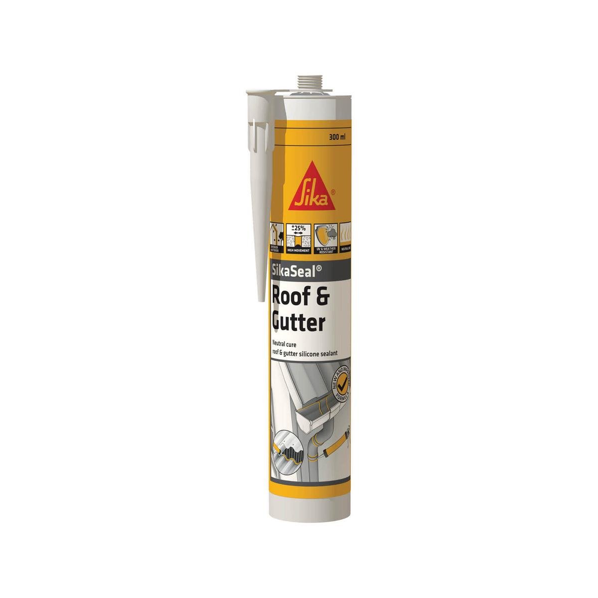 Sika SikaSeal Roof & Gutter Silicone Sealant 300ml, Translucent UV Resistant