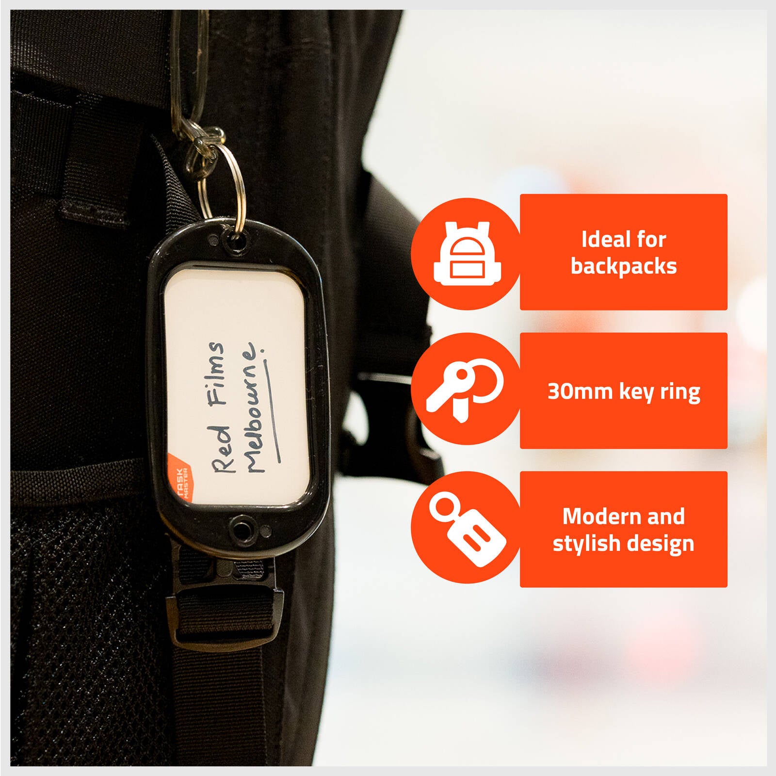 Taskmaster Black Extra Large Key Tags with Write-On Window 95 x 56mm - 2 Pack