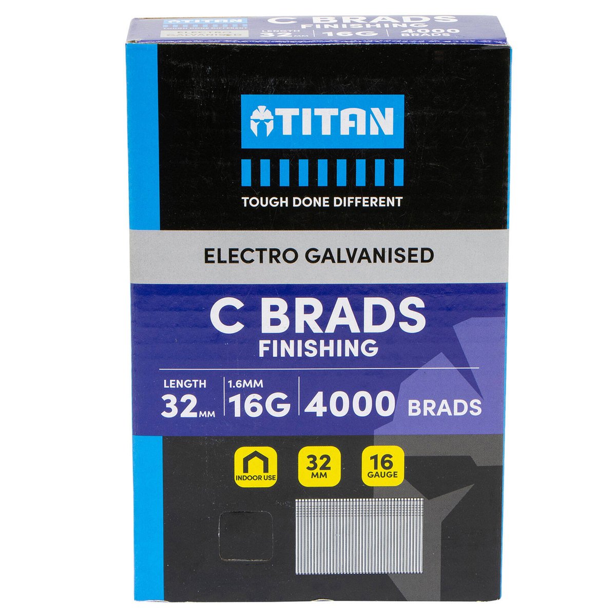 Titan 32 x 1.6mm 16 Gauge Electro Galvanised Straight Collated C Brads - 4000 Pack
