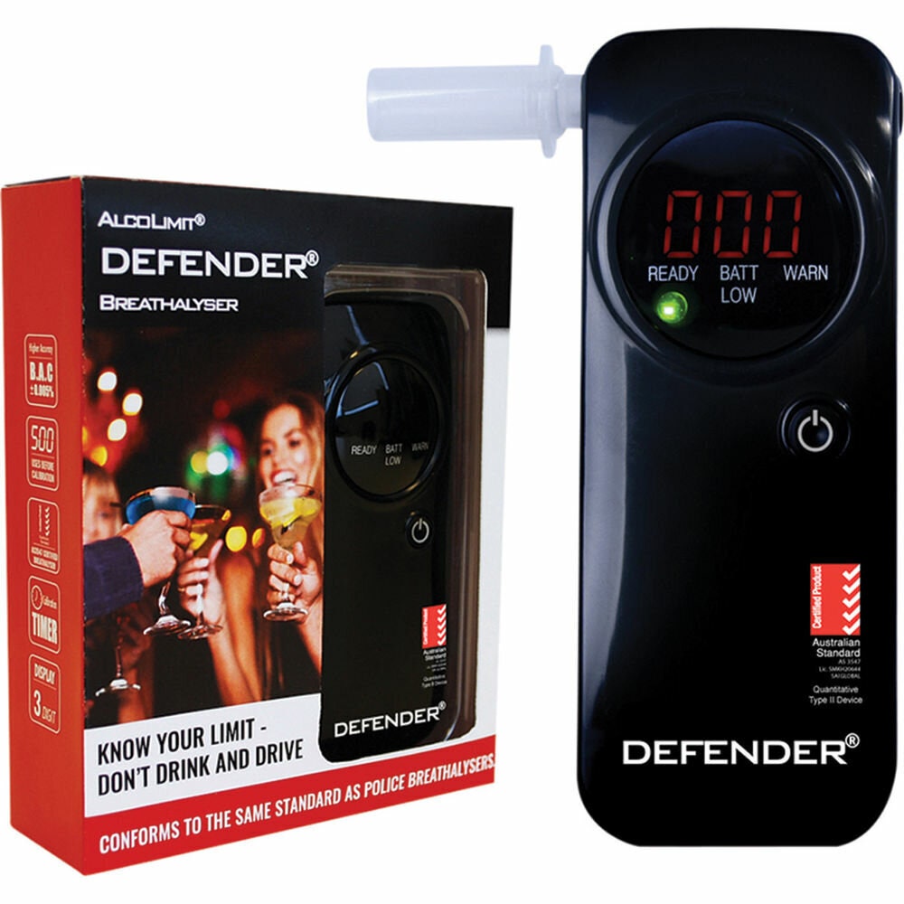 Alcolimit Defender Personal Breathalyser - AS3547 Certified, Platinum Fuel Cell Sensor, Black - ALCO-080