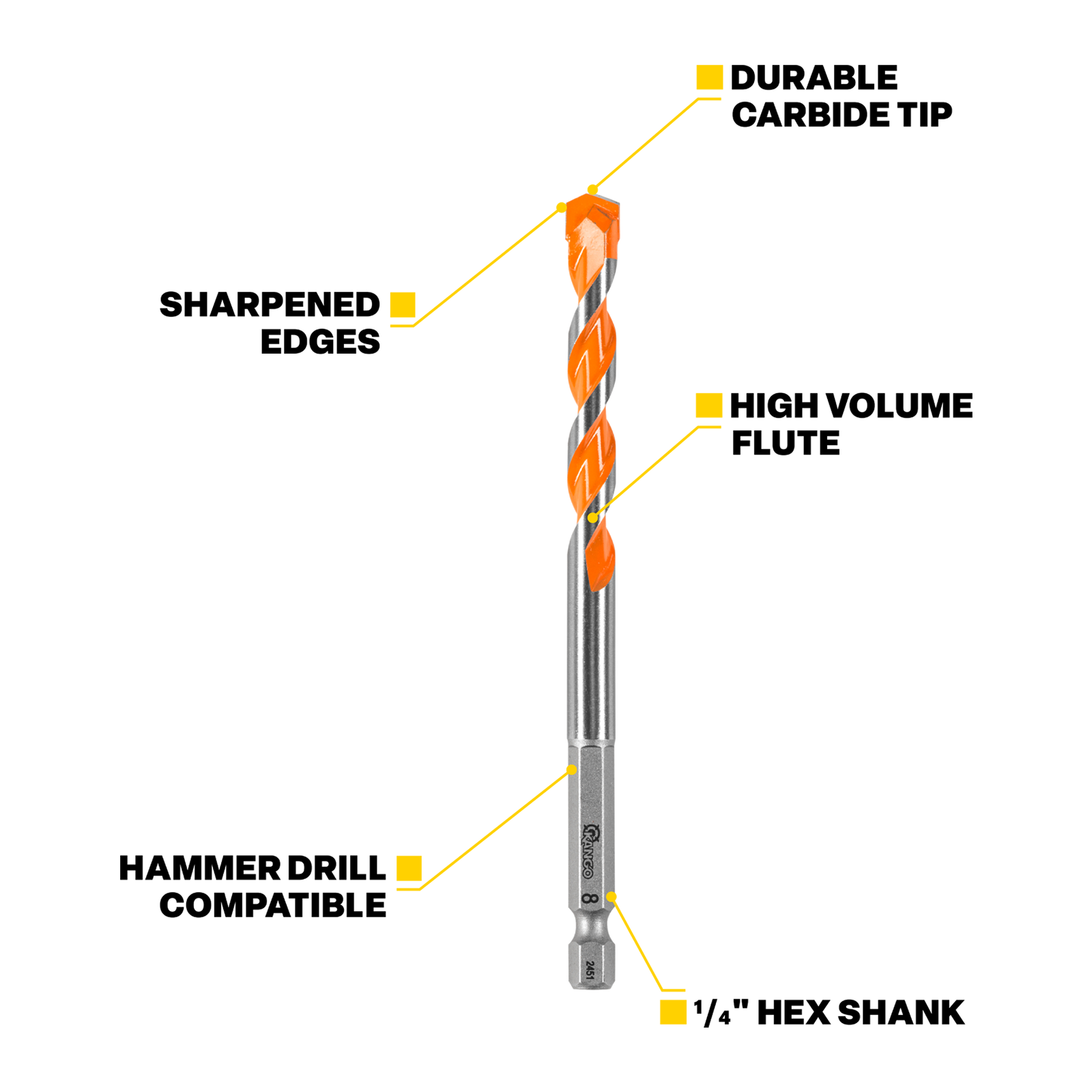 Kango 6 x 100mm Masonry Drill Bit - Carbide Tip, 1/4" Hex Shank