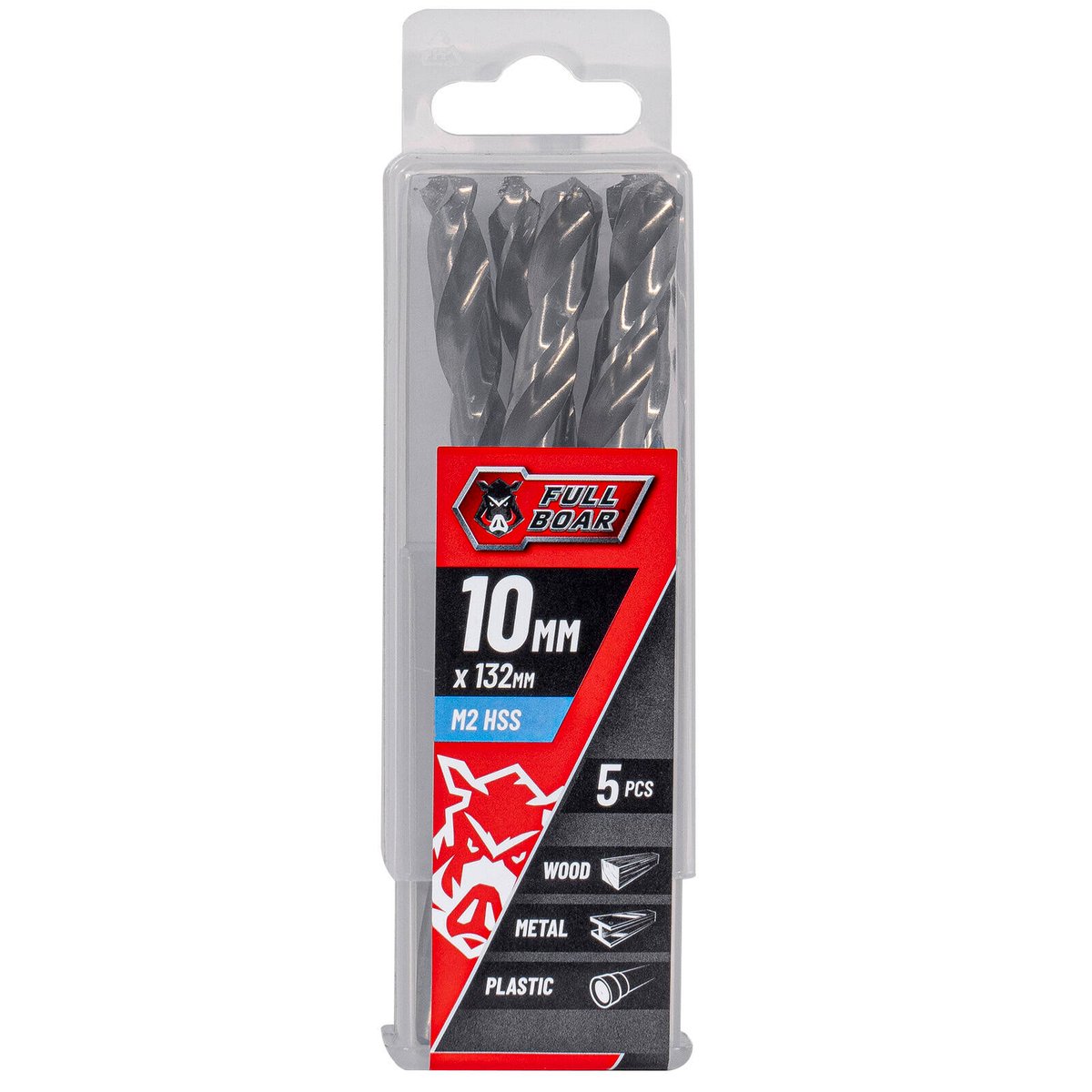 Full Boar 10mm M2 HSS Drill Bit - 5 Pack, for Metal, Wood & Plastic
