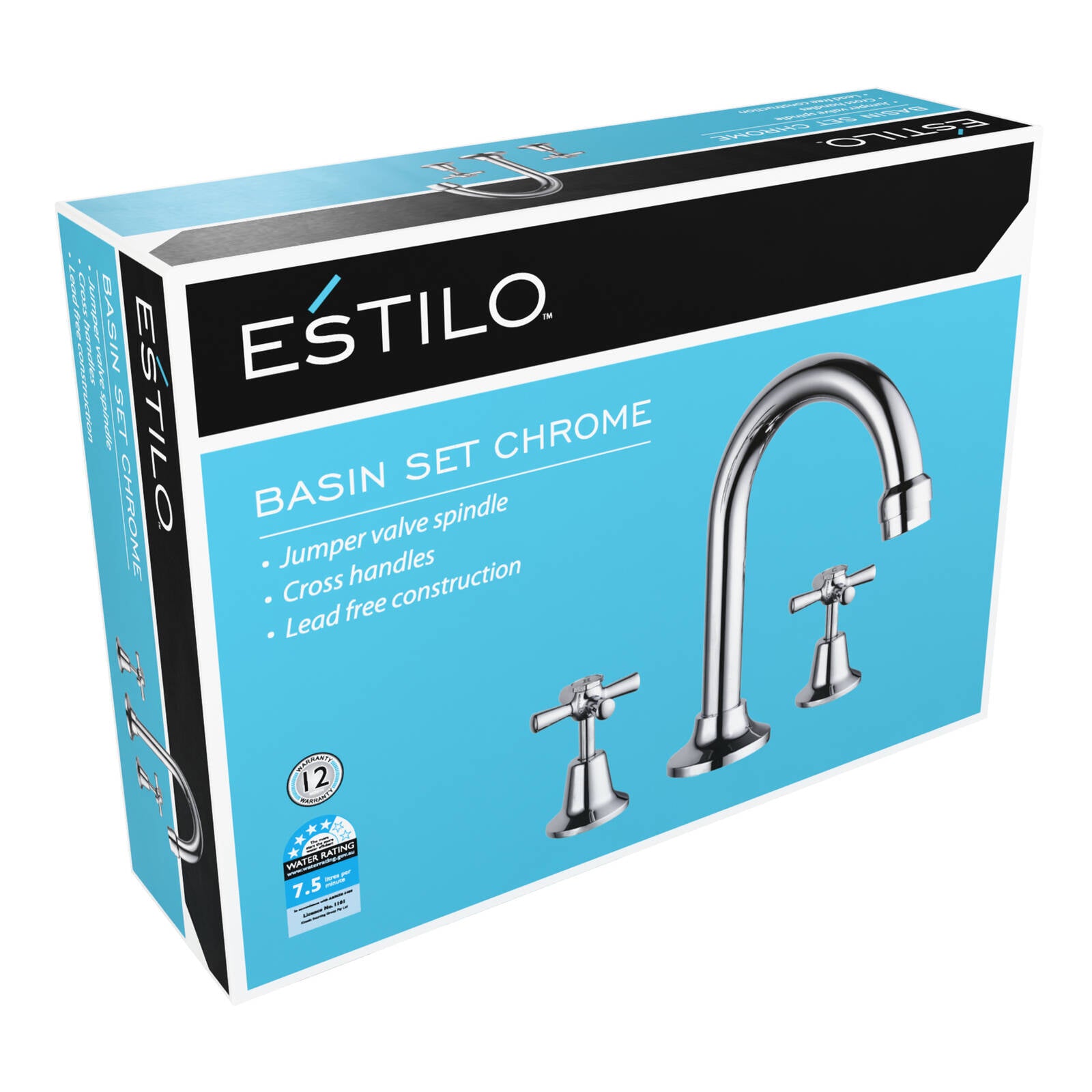 Estilo Chrome Brass Basin Set - 116mm Spout Reach, 9L/Min, WELS 3 Star