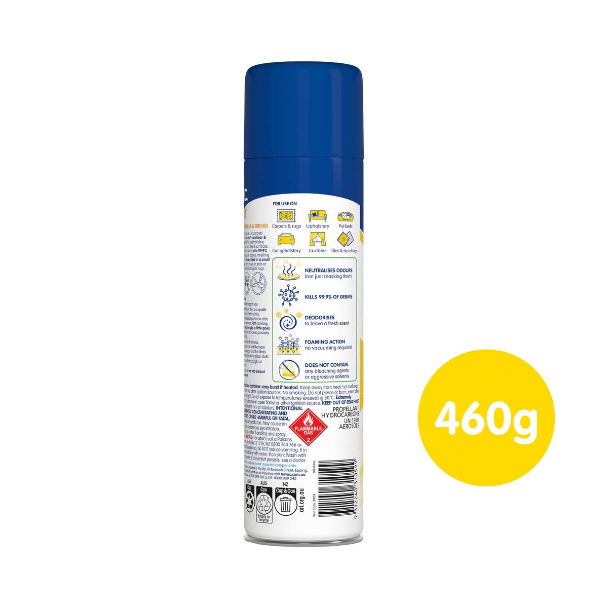 No Vac Foaming Carpet & Fabric Sanitiser & Deodoriser 460g, Vanilla & Orchid