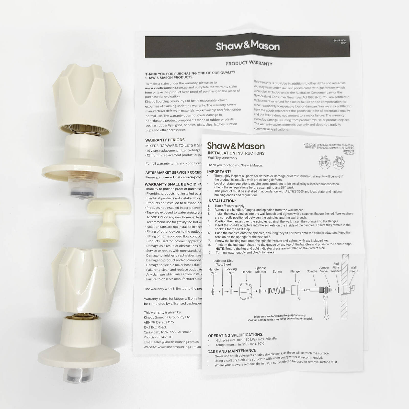 Shaw Mason Ivory Six Point Style Wall Top Assembly Pair - 65mm x 65mm x 108mm - Easy Installation