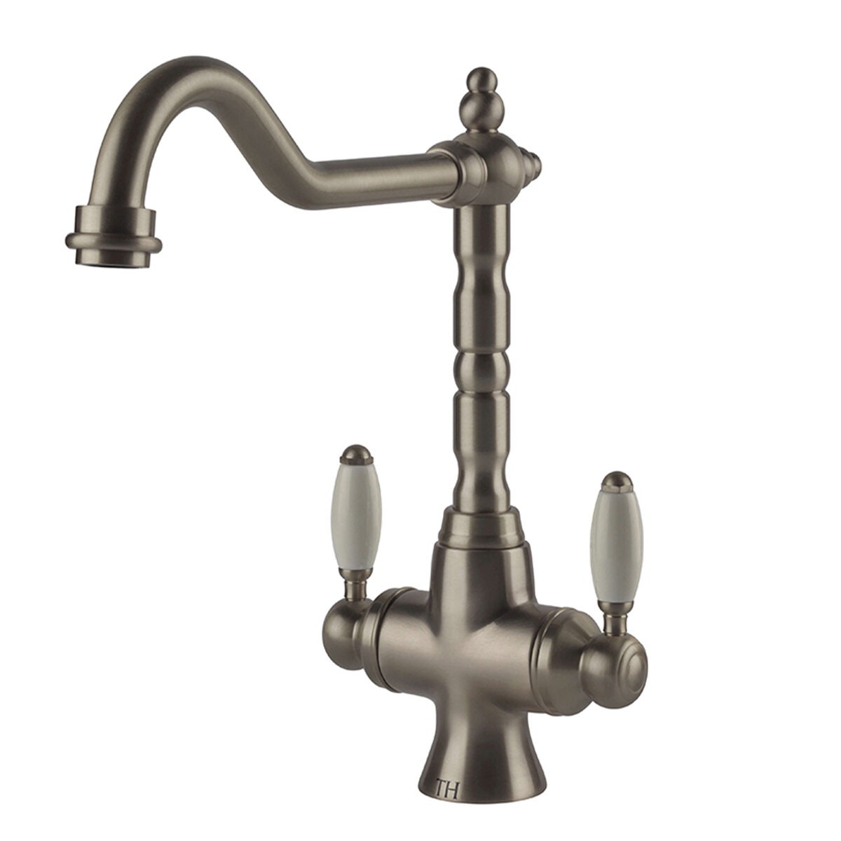 Turner Hastings Providence double sink mixer - brushed nickel non pull out with swivel spout - PR402DM-BN
