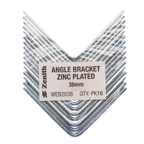 Zenith 38mm Zinc Plated Steel Angle Bracket Corner Brace 16 Pack