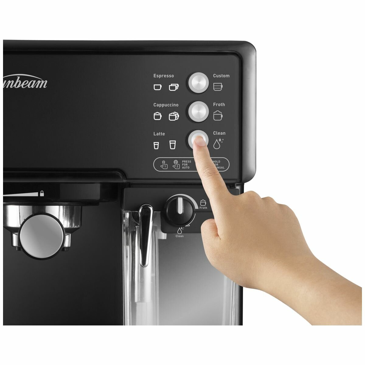 Sunbeam Cafe Barista Coffee Machine - One-Touch Panel, Automatic Milk Frothing, Black - EM5000K