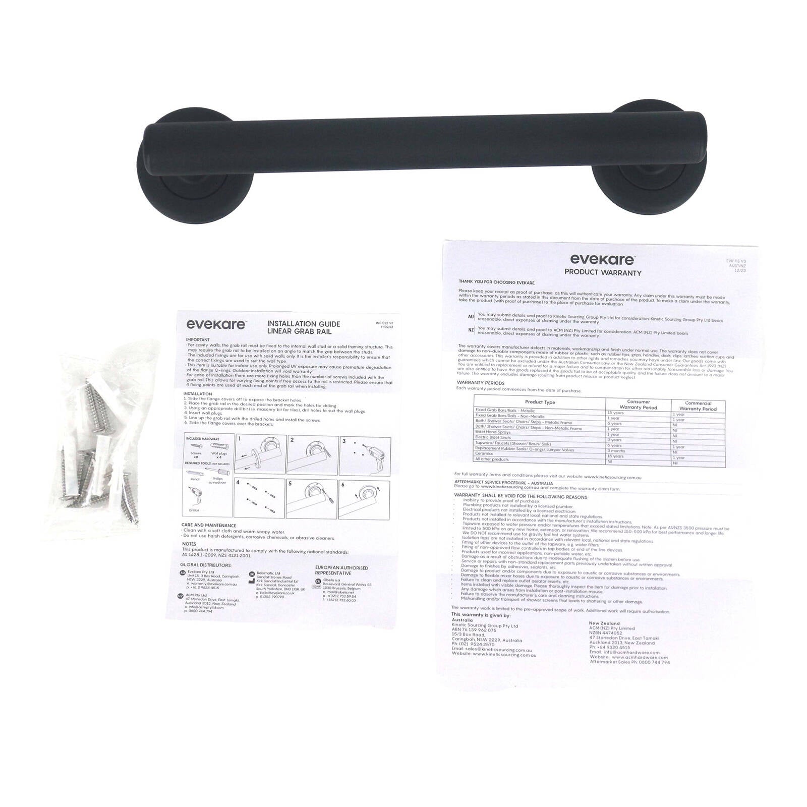 evekare 300mm Matte Black Linear Grab Rail