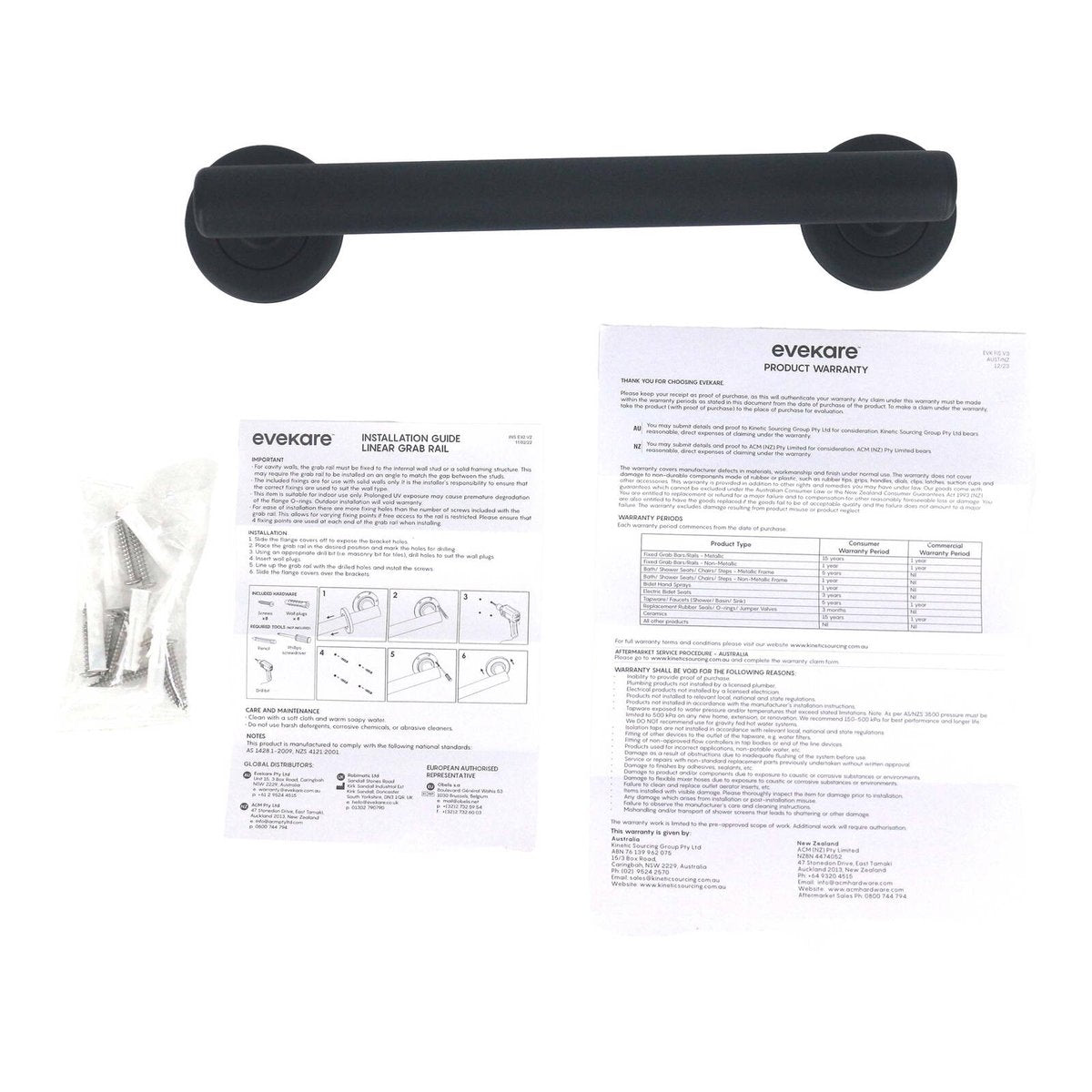 Evekare 300mm Matte Black Linear Grab Rail - Stainless Steel - 250kg Support - SuperSaverAU - view 3