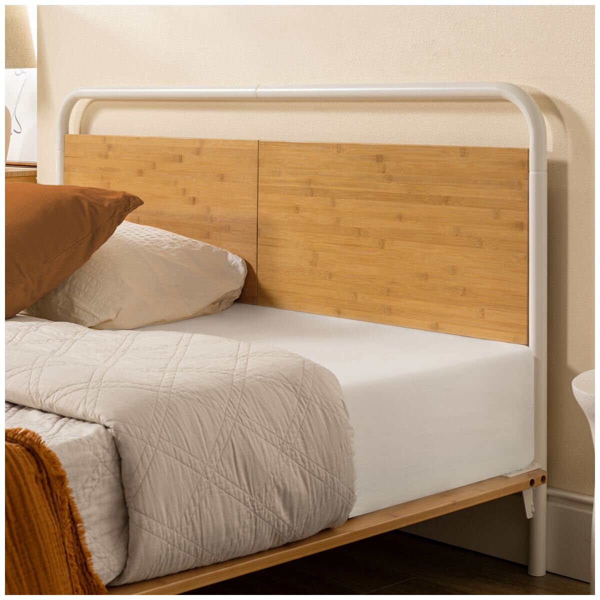 Zinus Arden queen bamboo bed frame - curved pipe headboard, powder-coated steel - AU-FPWNH9ZC-08Q