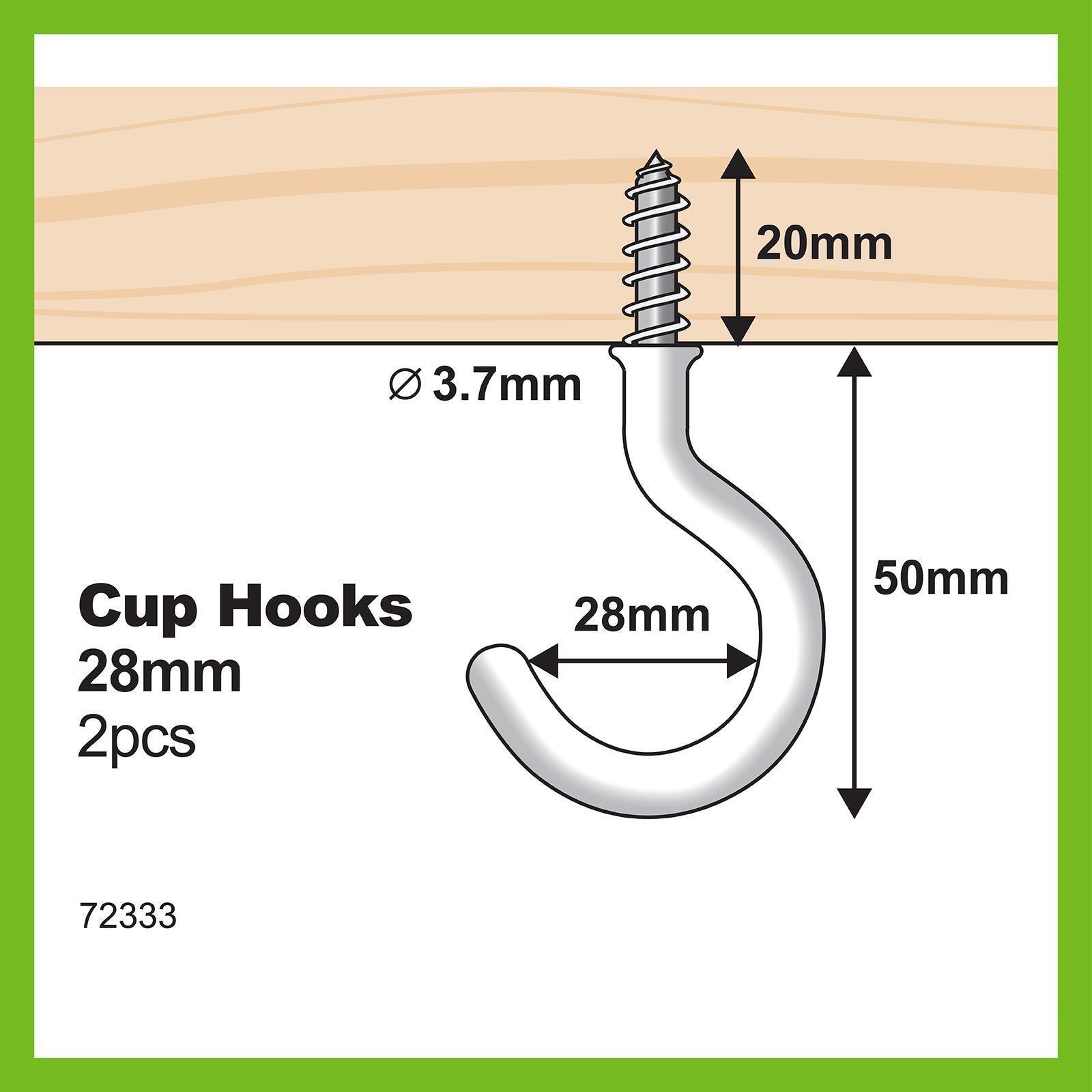 Everhang 28mm White PVC Coated Steel Cup Hook - 2 Pack