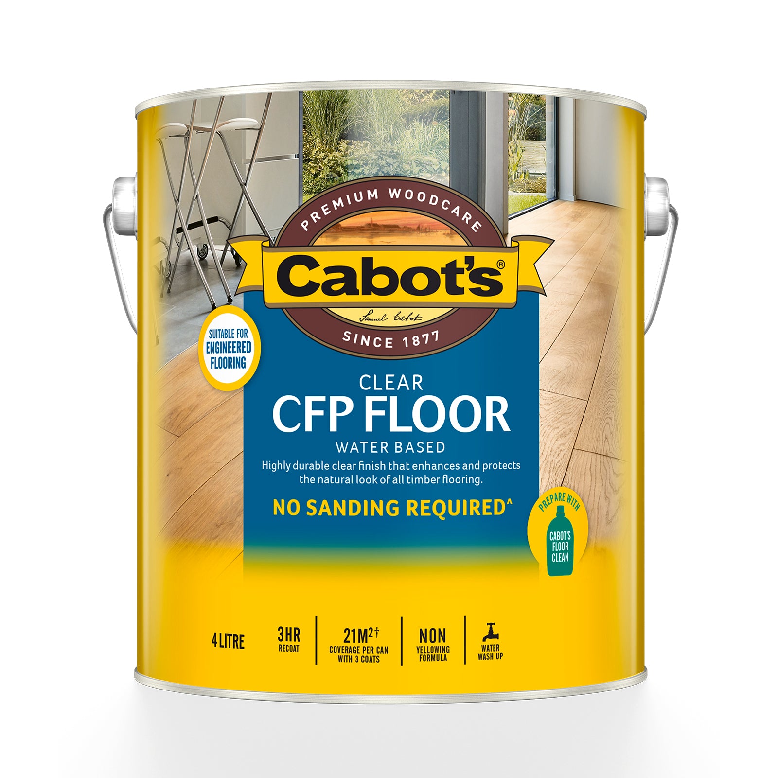 Cabot's CFP Floor Clear Satin Water Based Polyurethane 4L - Interior Timber & Cork