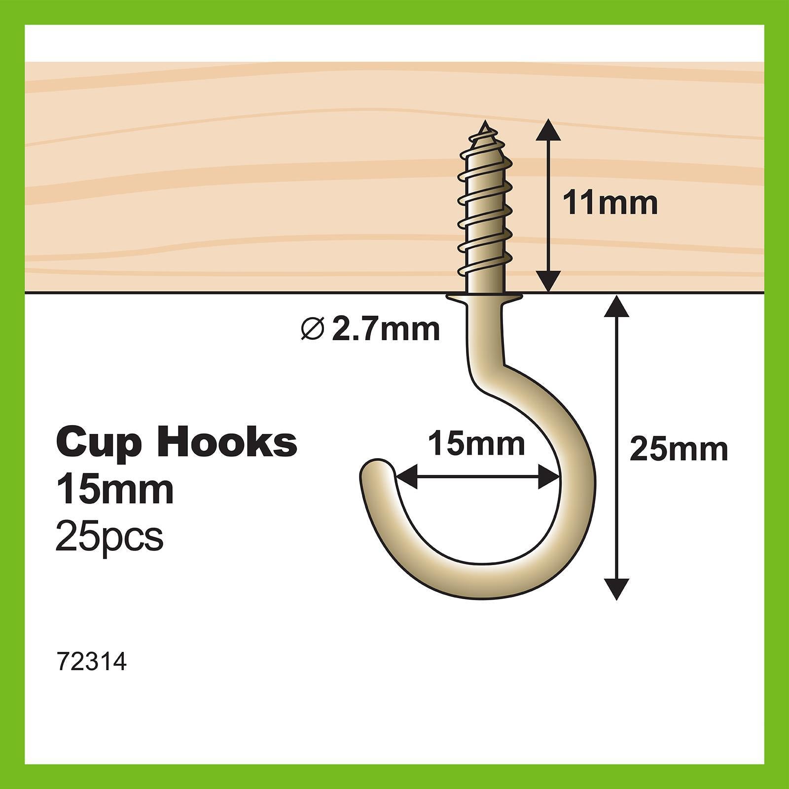 Everhang 15mm Brass Plated Steel Cup Hook - 25 Pack