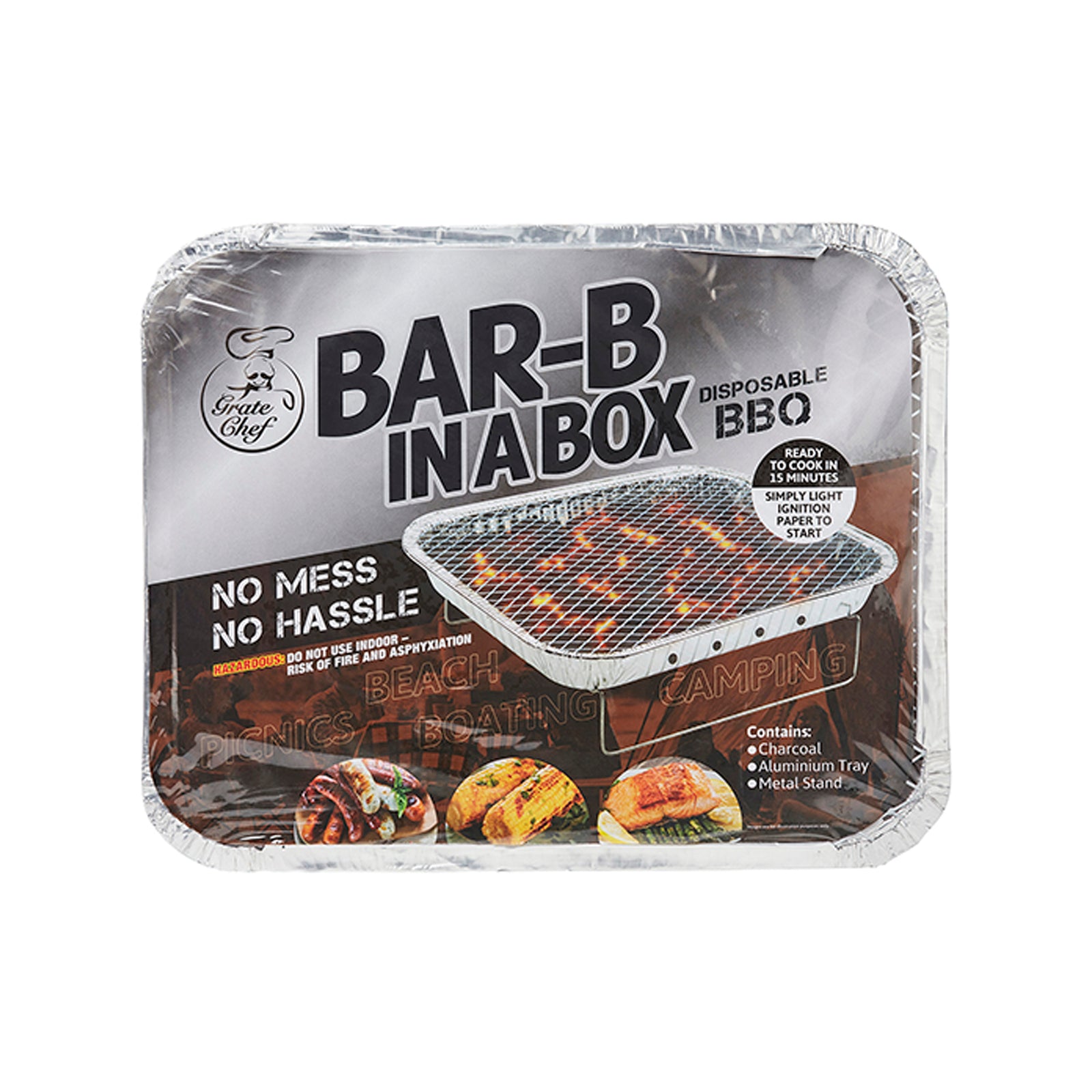 Grate Chef Bar-B In A Box Portable Charcoal BBQ 310mm Aluminium Foil