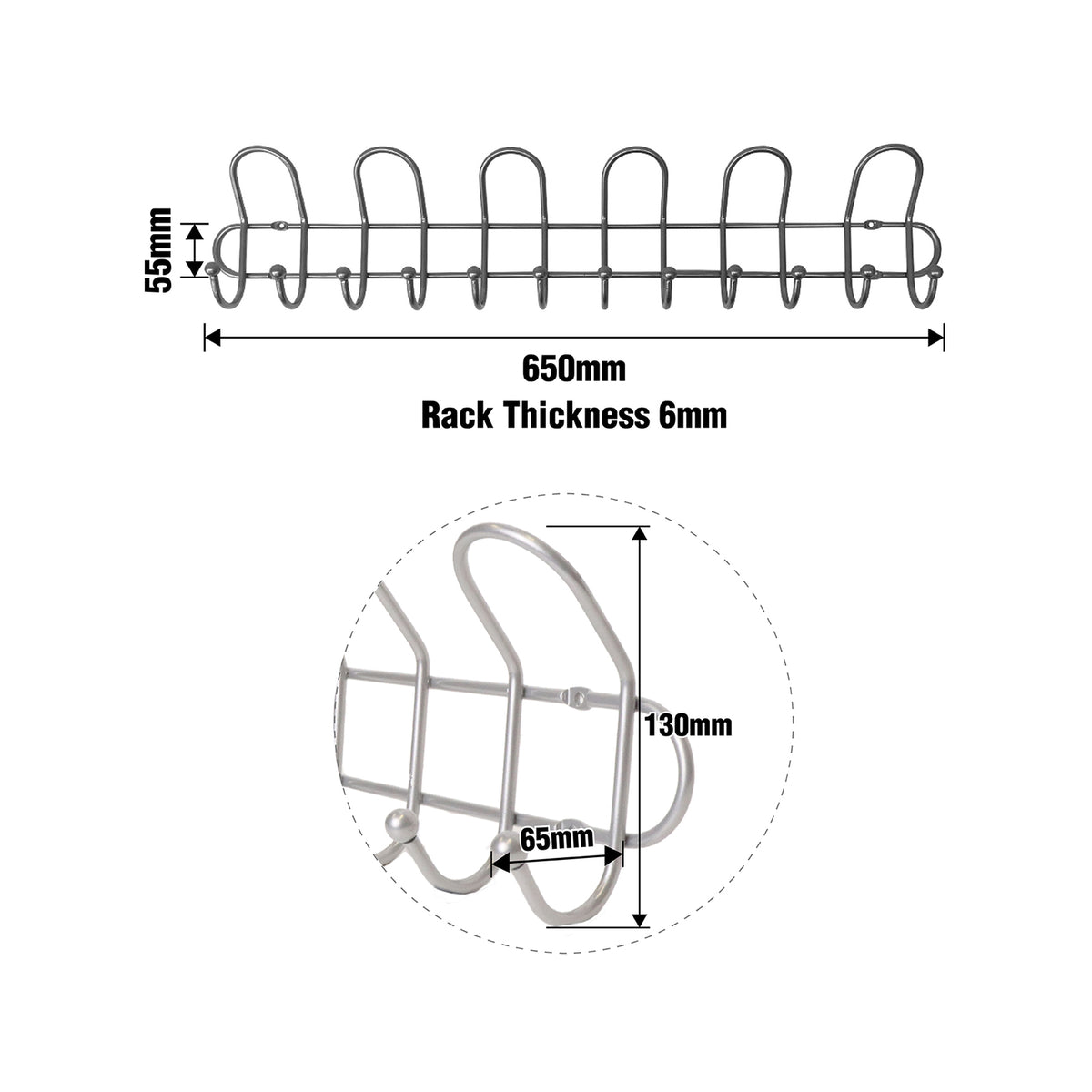 Adoored 6 Hook Satin Chrome Wire Deco Hook Rack Steel