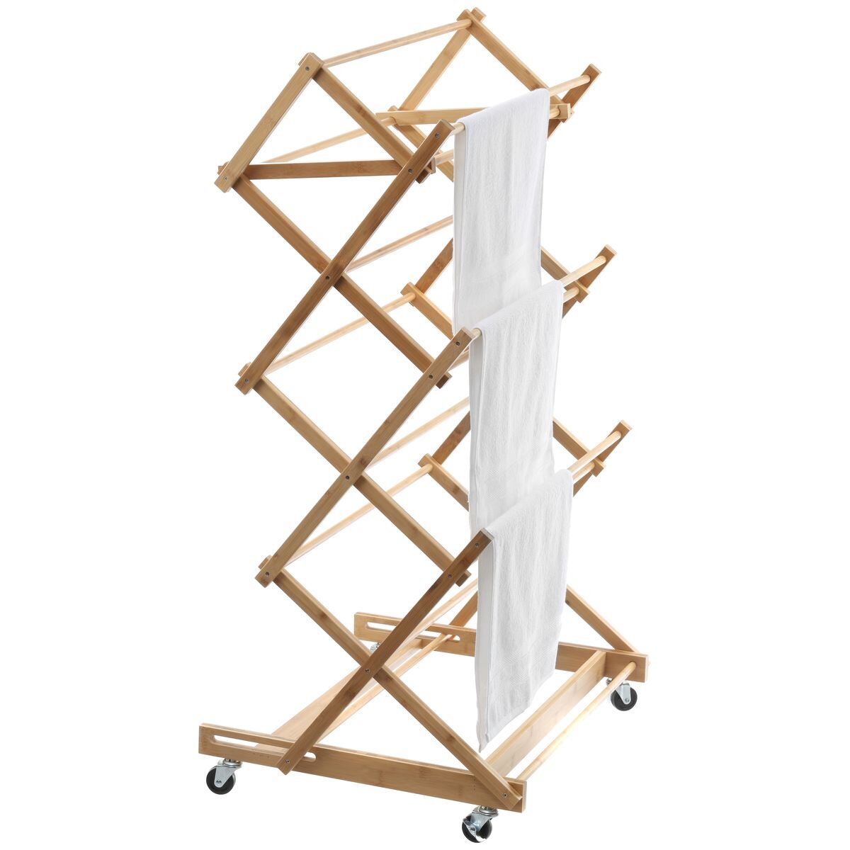 L.T. Williams Bamboo Concertina Airer With Wheels - 9m Hanging Space, 12 Rails, Bamboo Finish - 4673