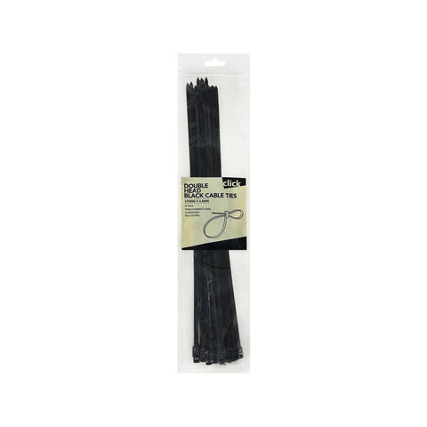 Click 370mm Black Double Headed Cable Tie 25 Pack - Durable Nylon - UV Resistant - SuperSaverAU - view 1