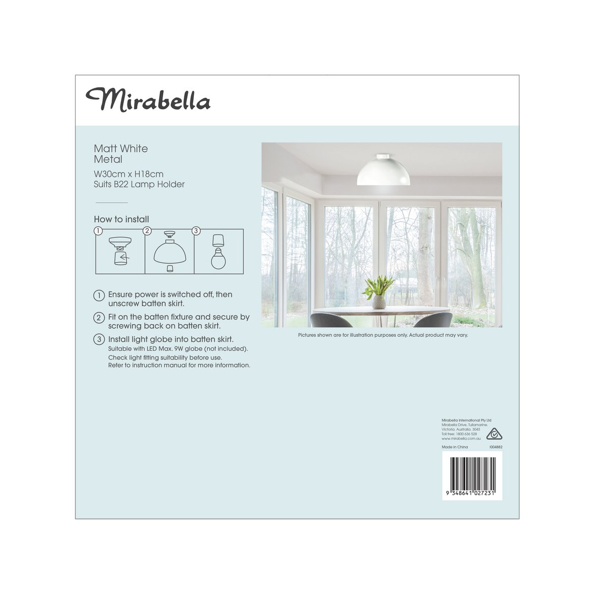 Mirabella White Eliza Batten Fix - 300mm x 180mm - DIY Installation - SuperSaverAU - view 3