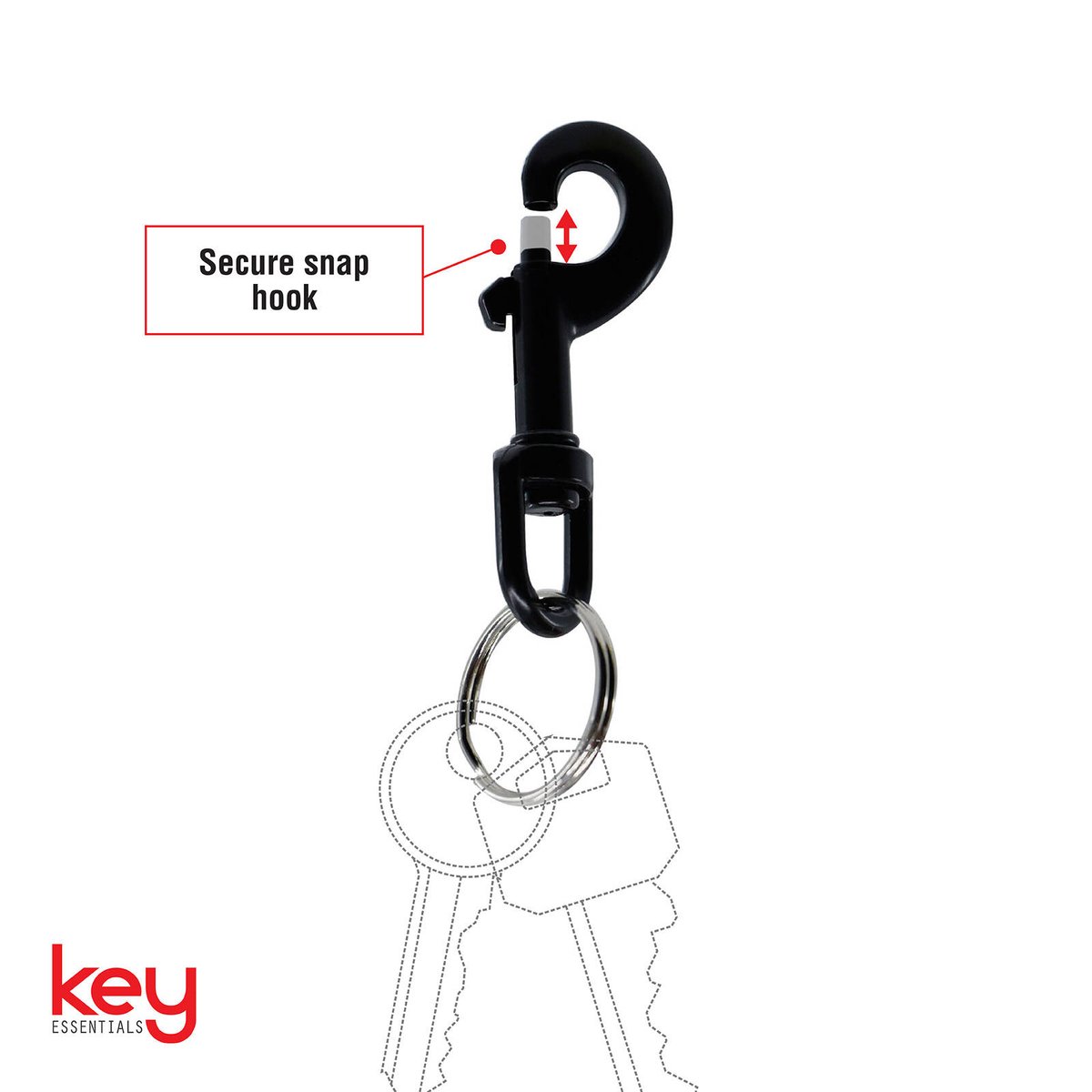 Key Essentials Nickel Plated Brass Snap Hook Key Ring Black