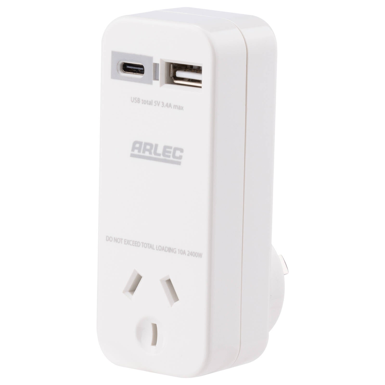 Arlec Compact Power Adapter with USB 3.4A White DA38