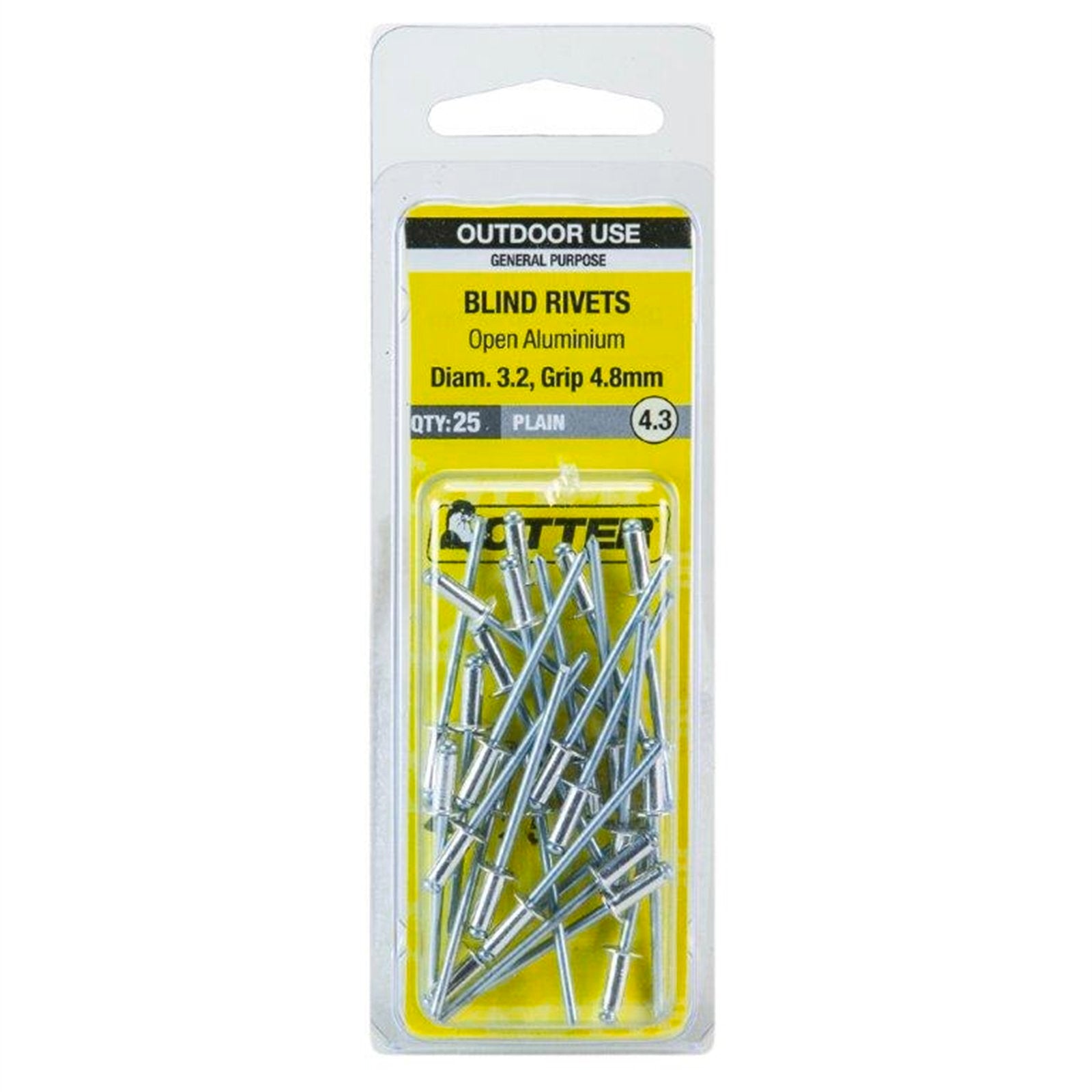 Otter 3.2 x 4.8mm Open Aluminium Blind Rivets 25 Pack