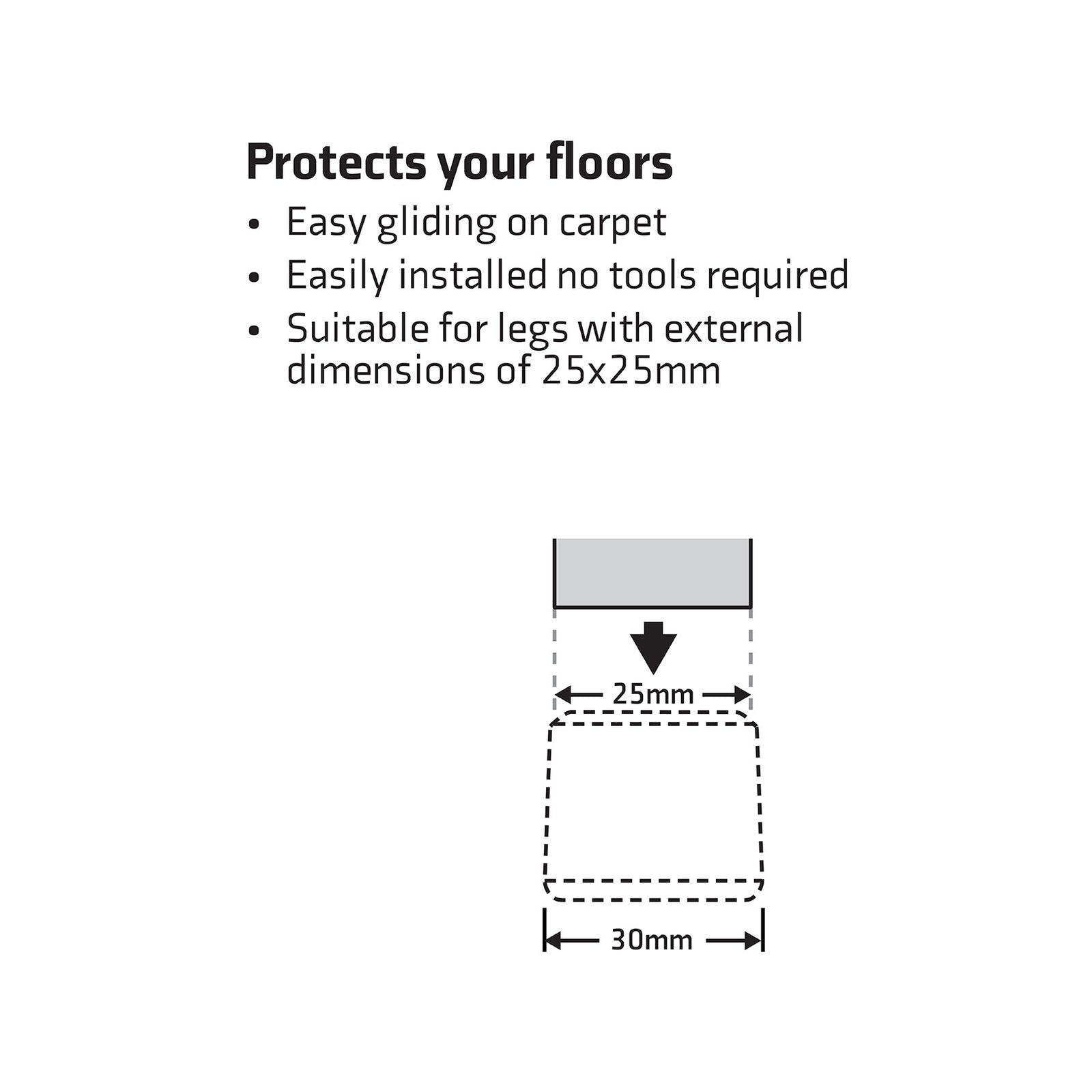 Surface Gard 25mm Black Square Plastic External Chair Tip - 4 Pack