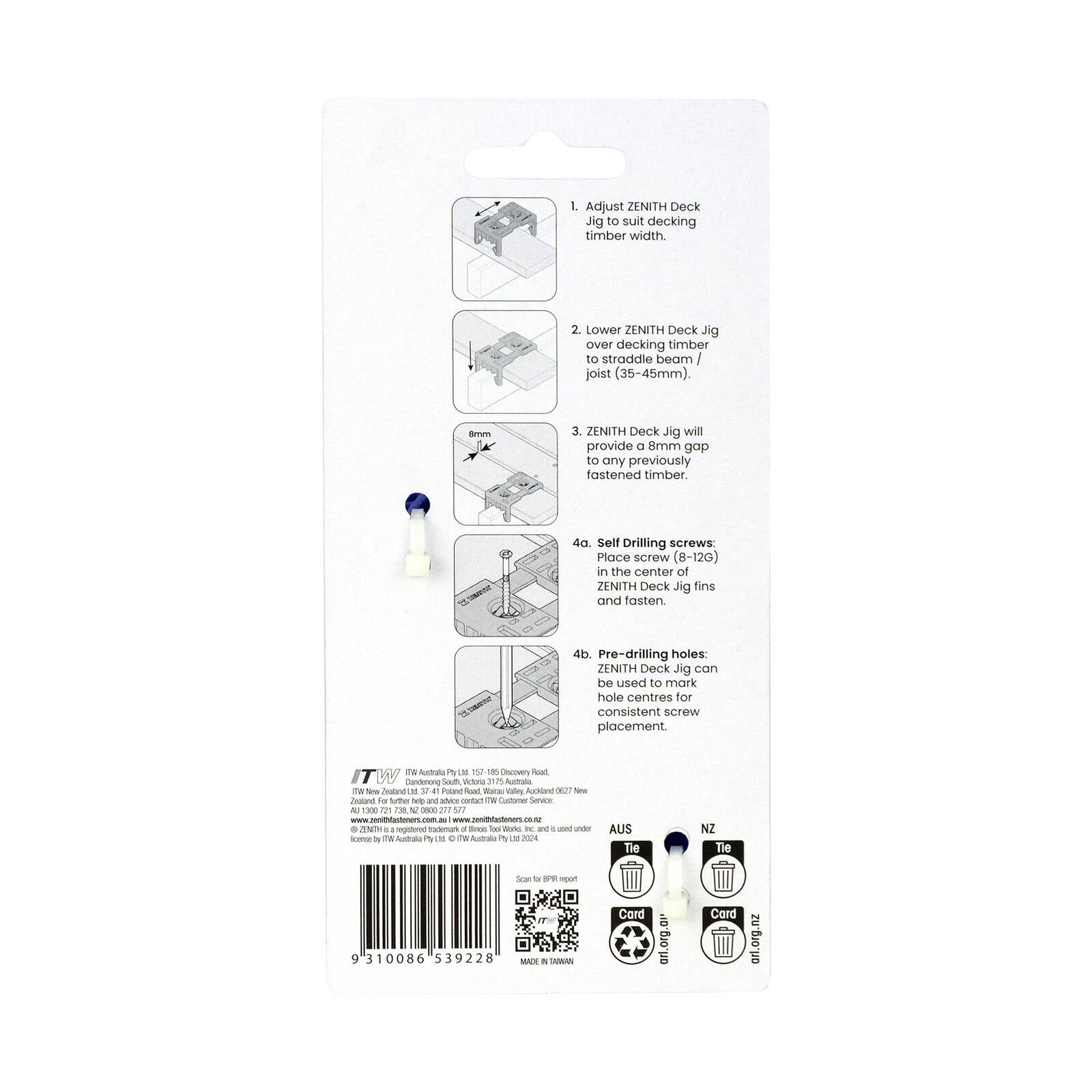 Zenith Deck Jig Spacing & Fastening Guide Tool 8mm Gap - Small