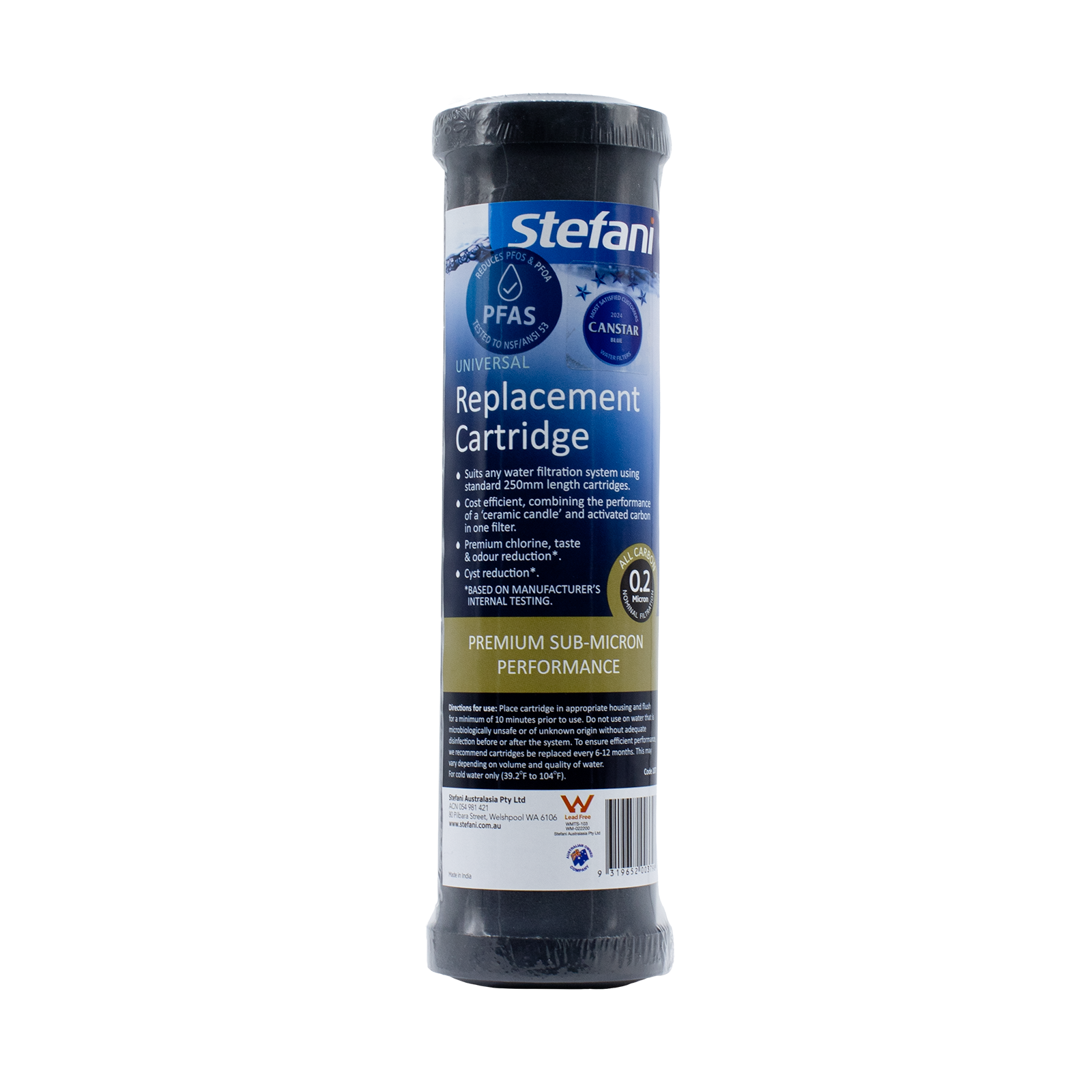 Stefani 250mm 0.2 Micron All Carbon Universal Replacement Water Filter Cartridge