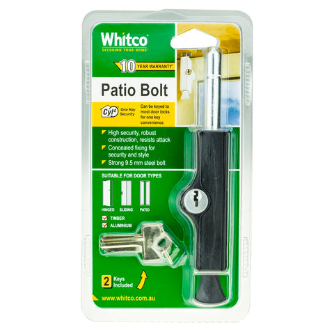 Whitco CYL4 Patio Bolt - Black Zinc Diecast, Keyed, Indoor and Outdoor