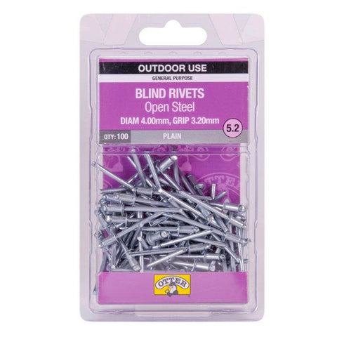 Otter 4.0 x 3.2mm Open Steel Blind Rivets 100 Pack