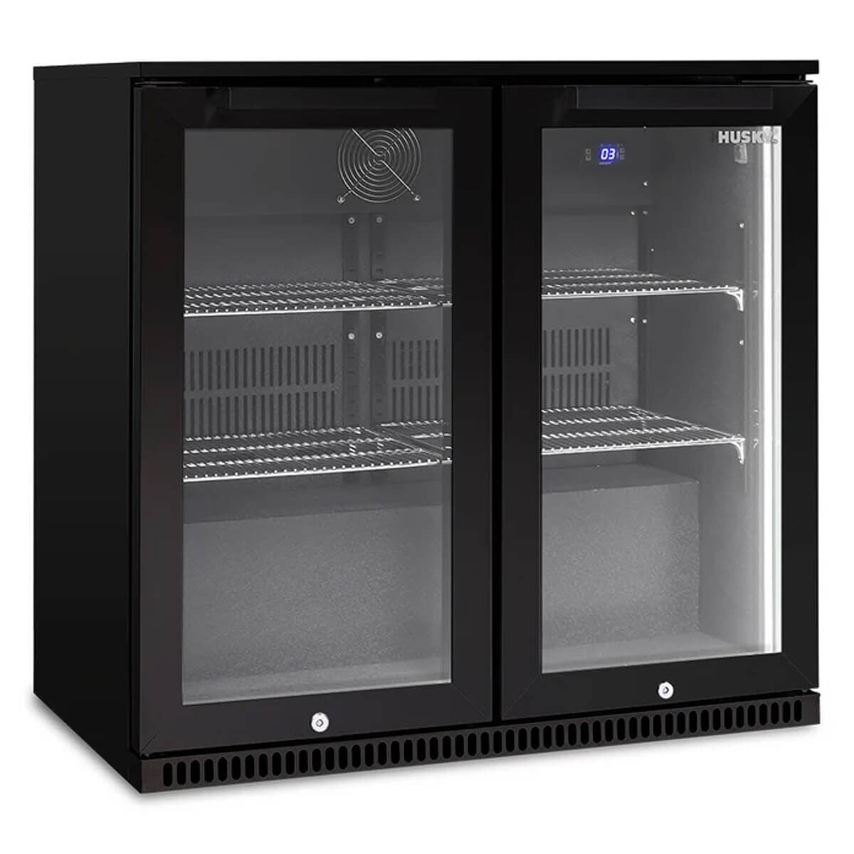 Husky double door outdoor beverage fridge - black, anti-condensation glass doors - ALFC2BLK840ELB