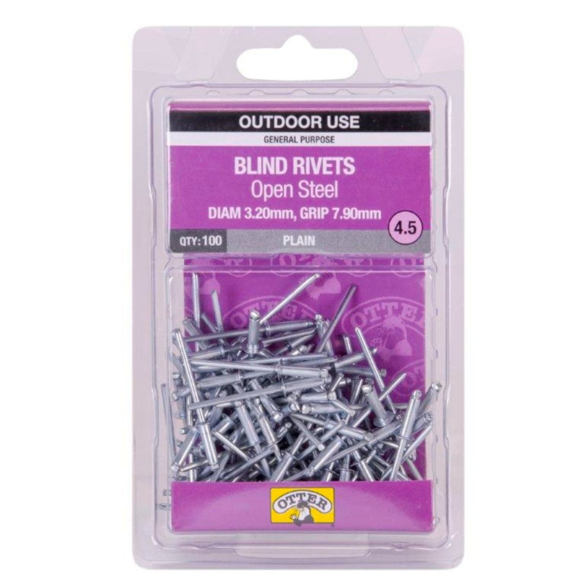 Otter 3.2 x 7.9mm Open Steel Blind Rivets 100 Pack